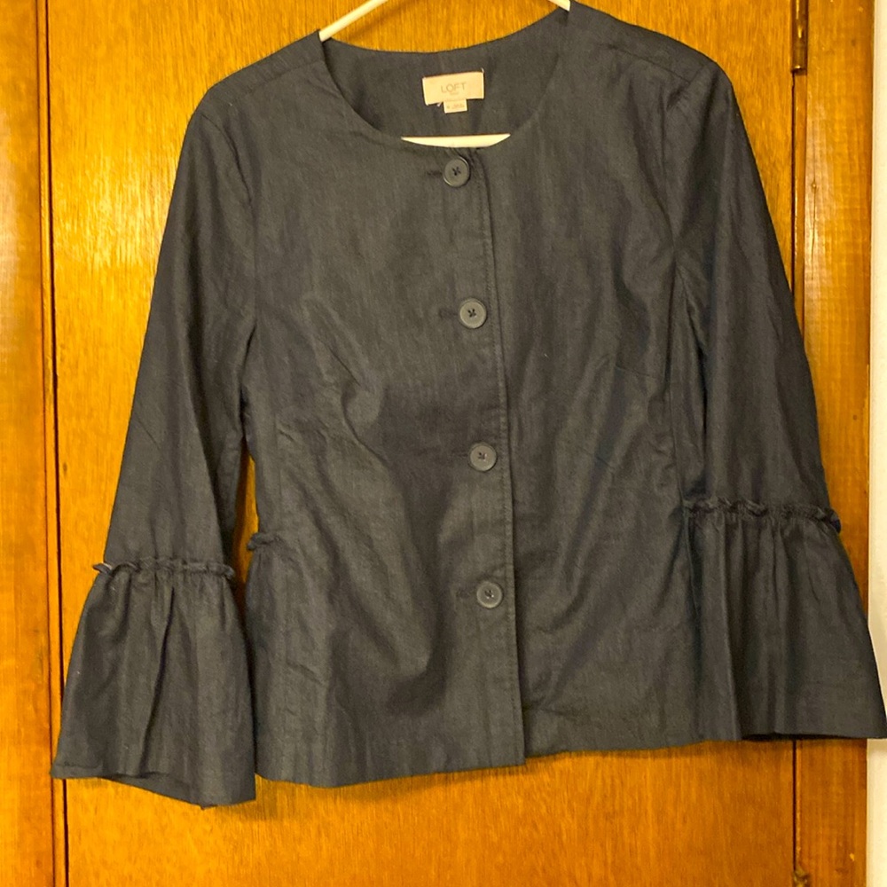 LOFT Bell Sleeve Button Front Denim Blouse